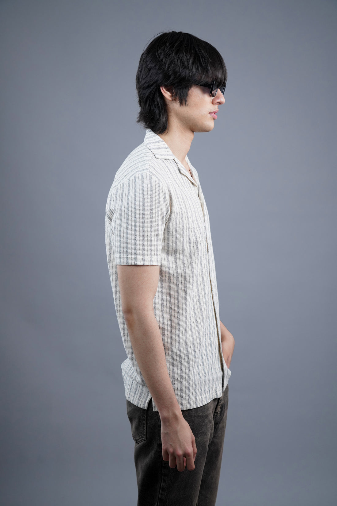 Lining Jacquard Half White Shirt