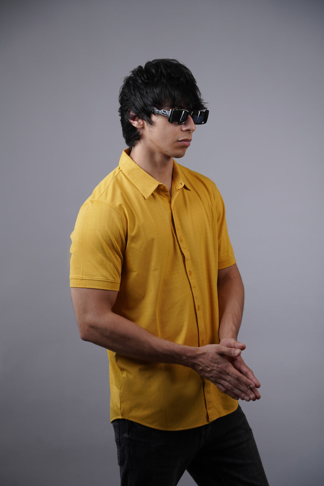 Self Checked Mustard Half Sleeve Shirt