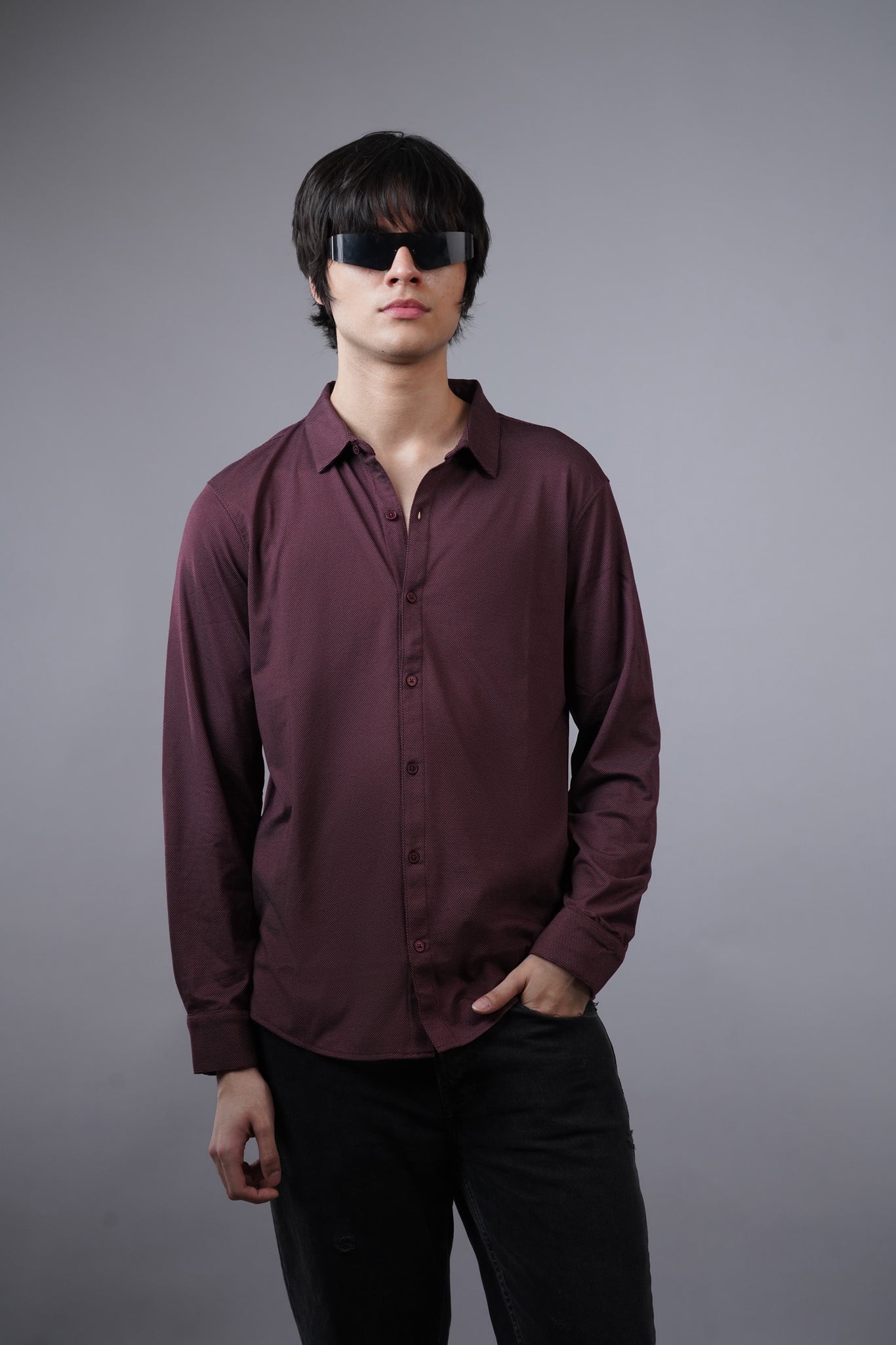 Dot Knit Maroon  Full Sleeve Shirt