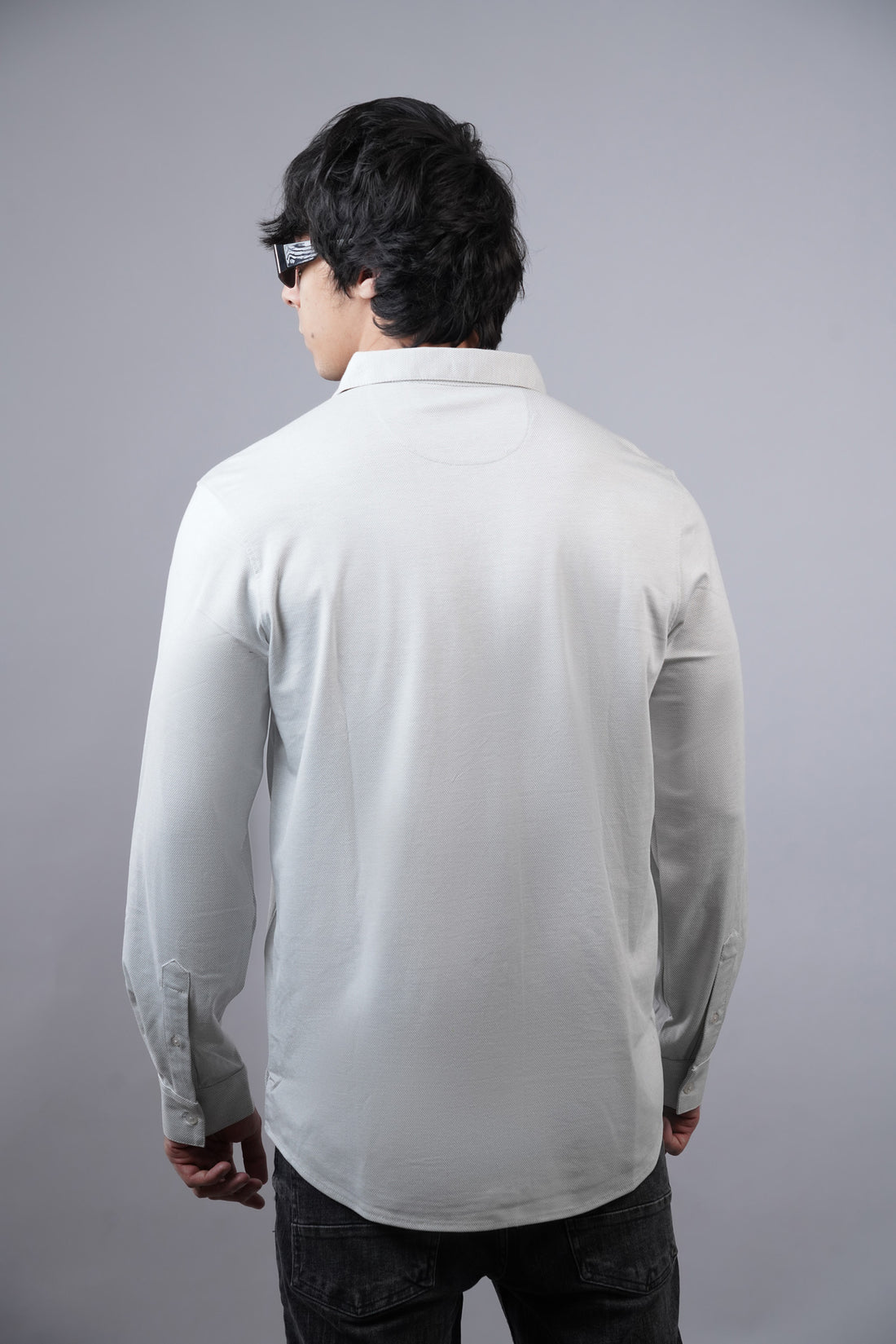 Dot Knit Half White Full Sleeve Shirt