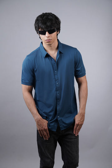 Self Checked Navy Half Sleeve Shirt