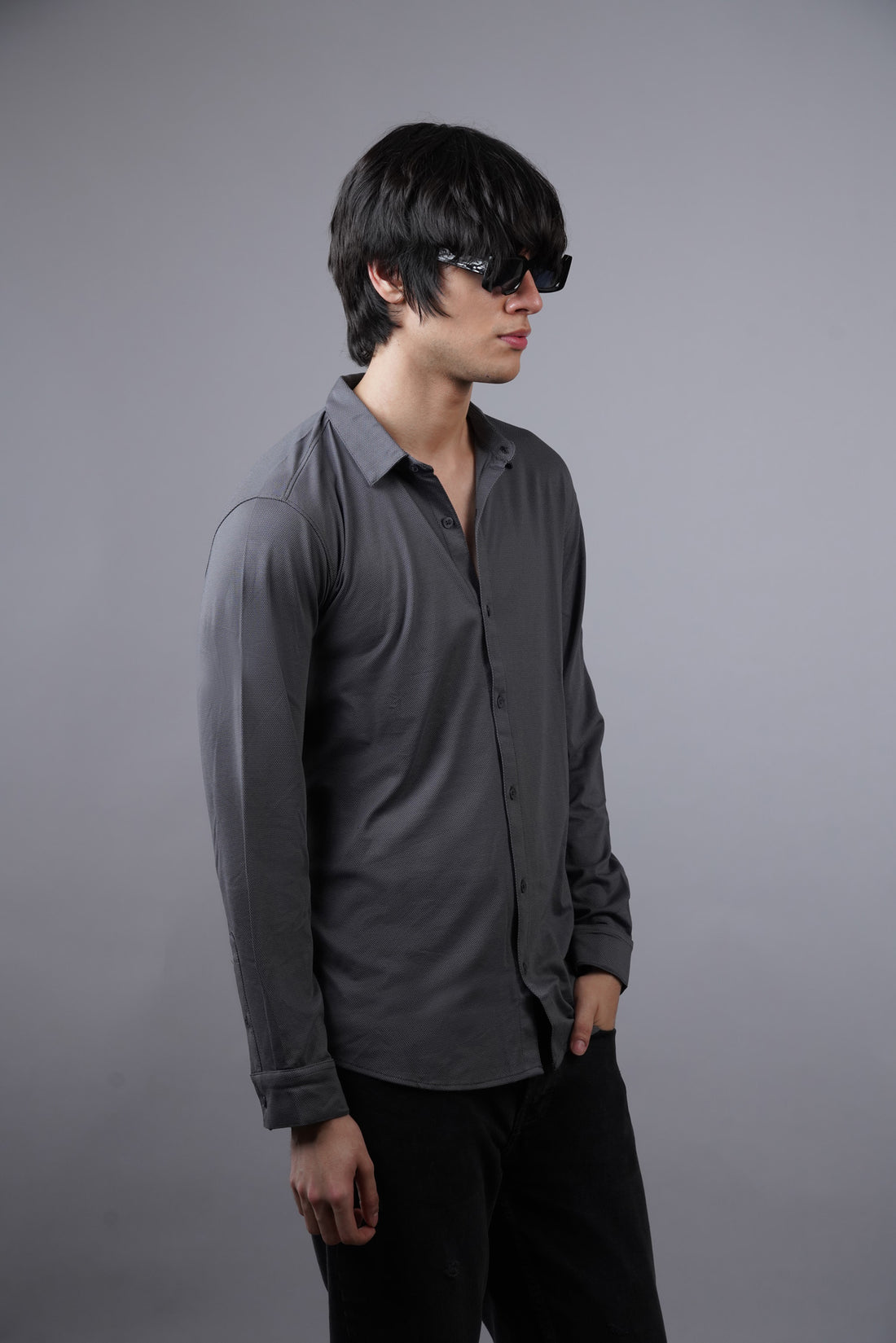 Dot Knit Dark Grey Full Sleeve Shirt