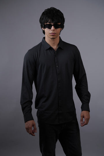 Dot Knit Black Full Sleeve Shirt