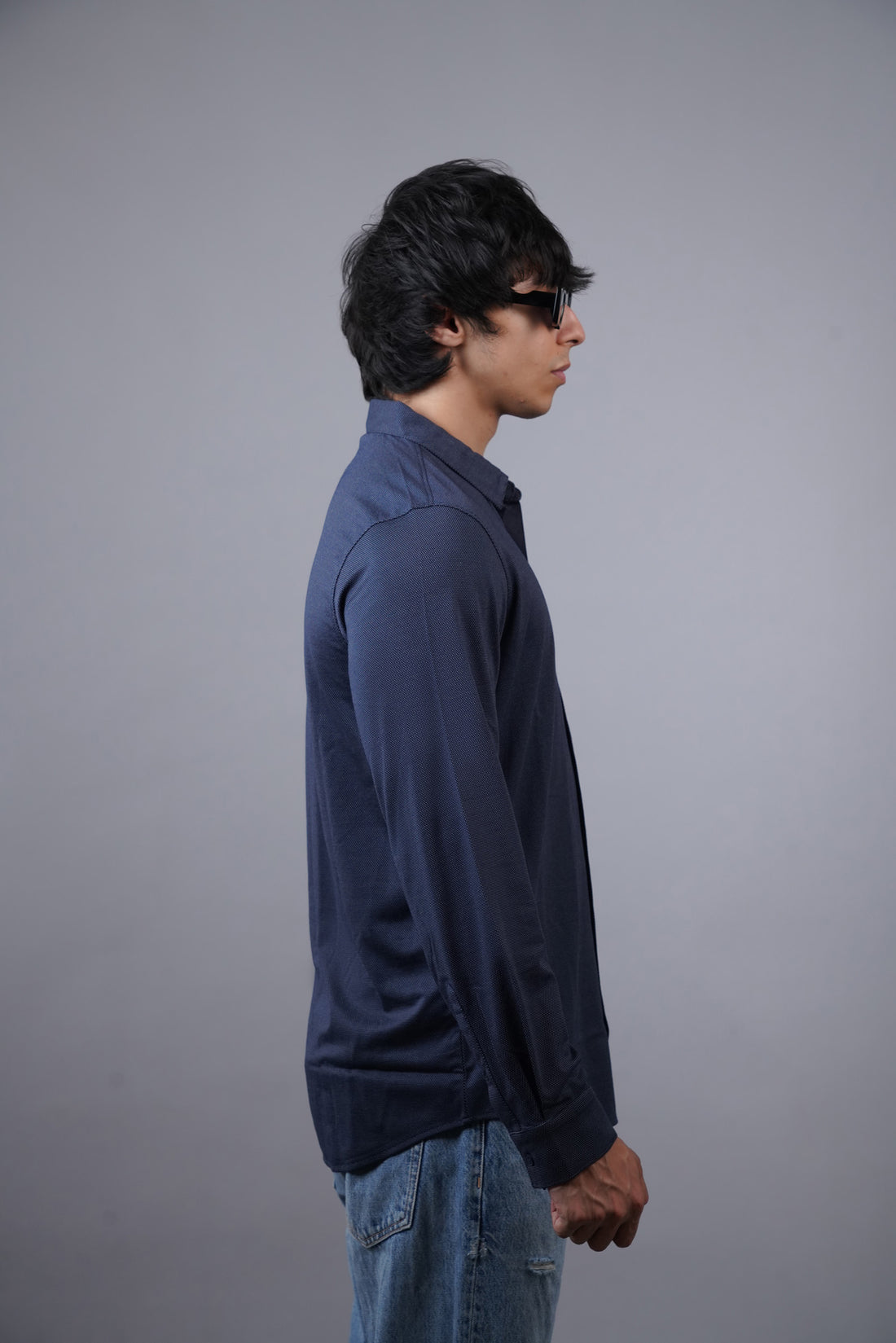 Dot Knit Navy Full Sleeve Shirt