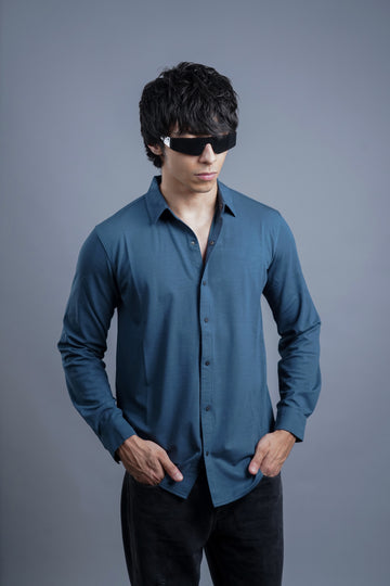 Structured Teal Twill Shirt