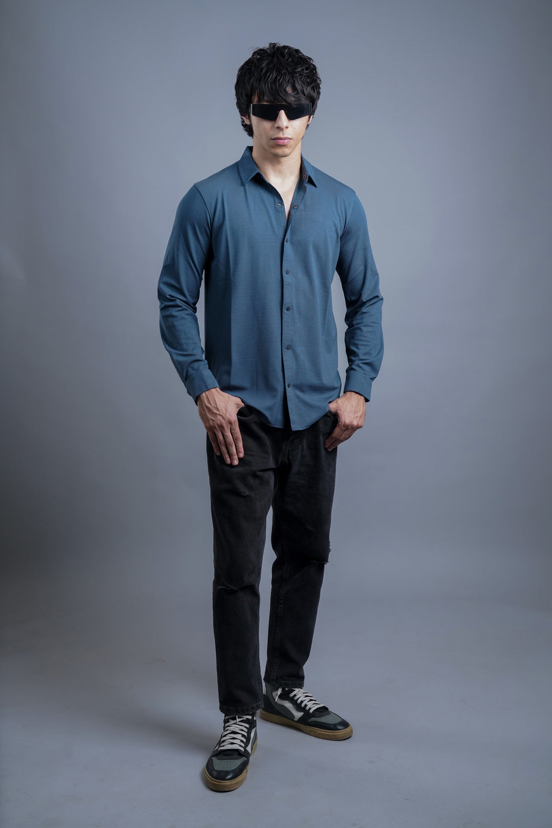 Structured Teal Twill Shirt